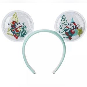 Disney Parks Mickey Minnie Mouse Snow Globe Holiday Christmas Ears Headband NEW